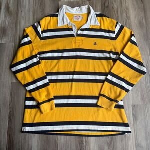 Brooks Brothers Mens XL Rugby Shirt Yellow Navy Blue Stripe Long Sleeve Cotton